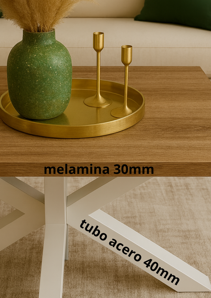 MESA CENTRO STACY RECTANGULAR TAPA ROBLE, PATAS BLANCAS