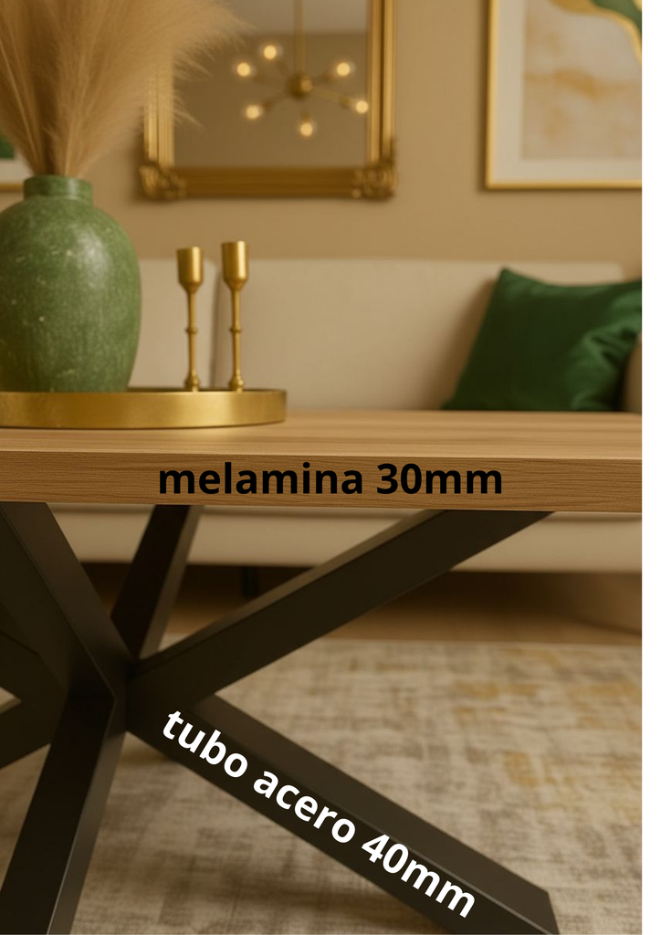 MESA CENTRO STACY RECTANGULAR TAPA ROBLE PATAS NEGRAS