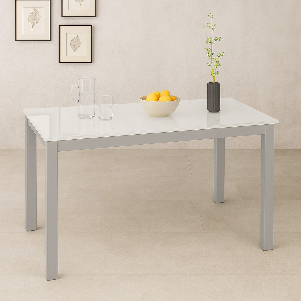 AMBIENTE MESA BISBE EXTENSIBLE CERRADA BLANCA CHASIS GRIS
