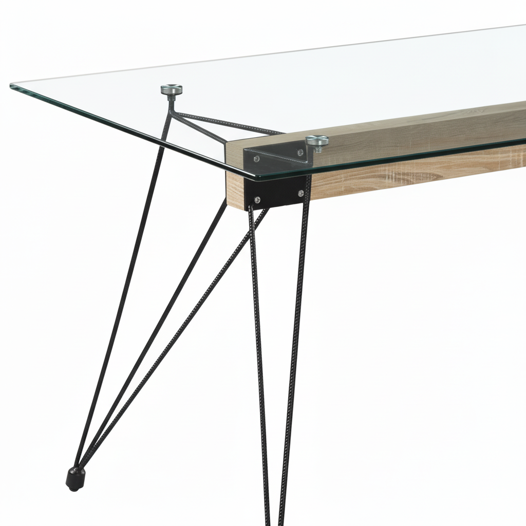 MESA SPIDER TAPA CRISTAL PATA NEGRA