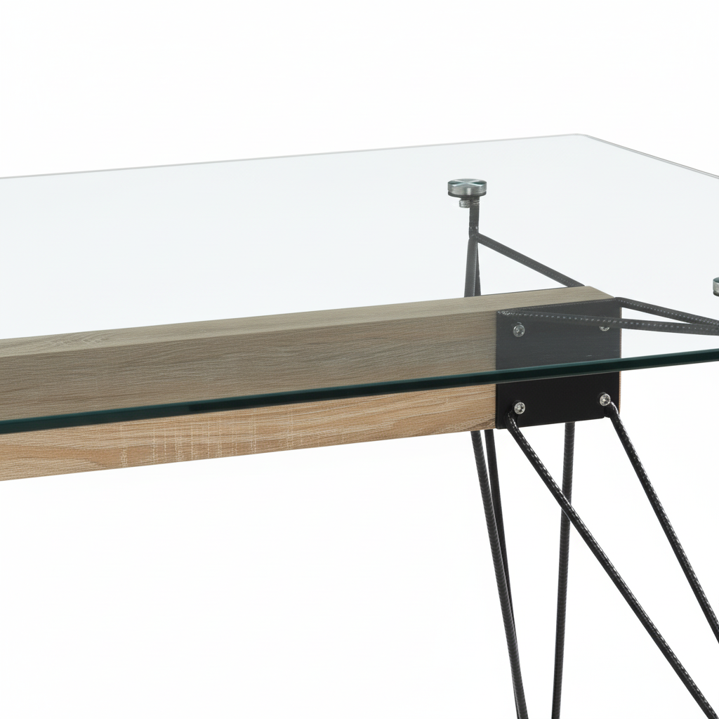 MESA SPIDER TAPA CRISTAL PATA NEGRA