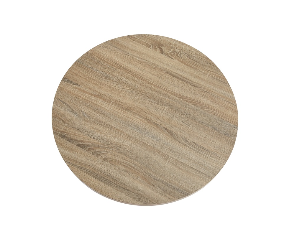 MESA CLEVELAND 2 TAPA REDONDA MELAMINA ASERRADA PATAS METAL.