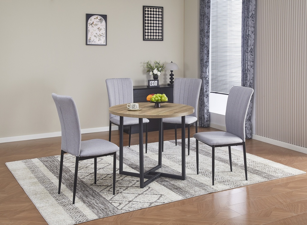 MESA CLEVELAND 2 TAPA REDONDA MELAMINA ASERRADA PATAS METAL.