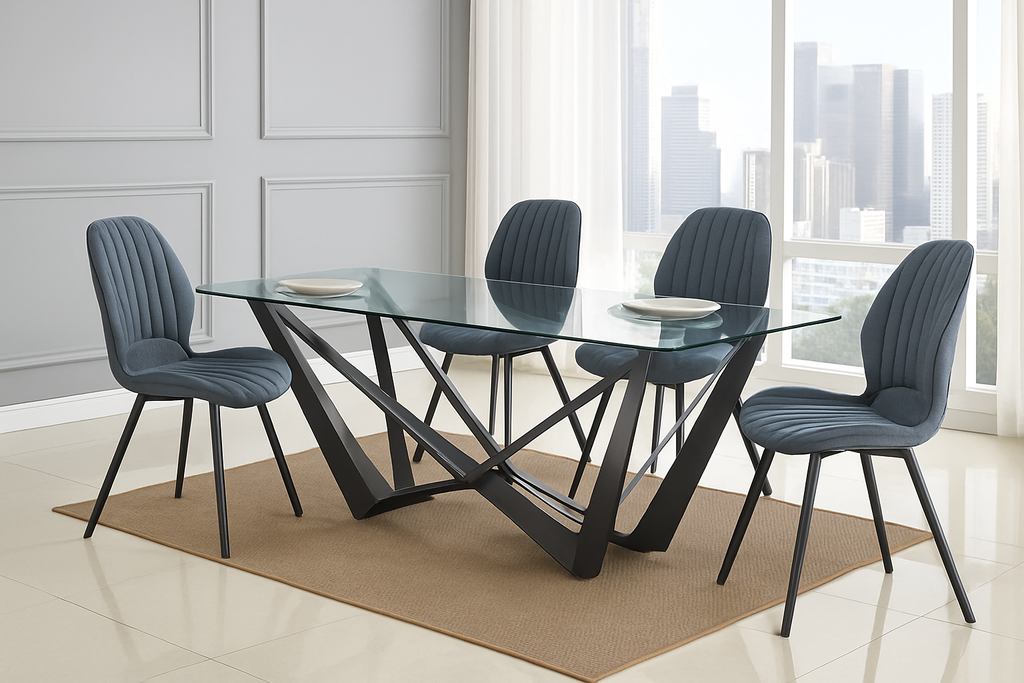 MESA W CRISTAL PATA ÁNGULOS NEGRA (1600*900*760)
