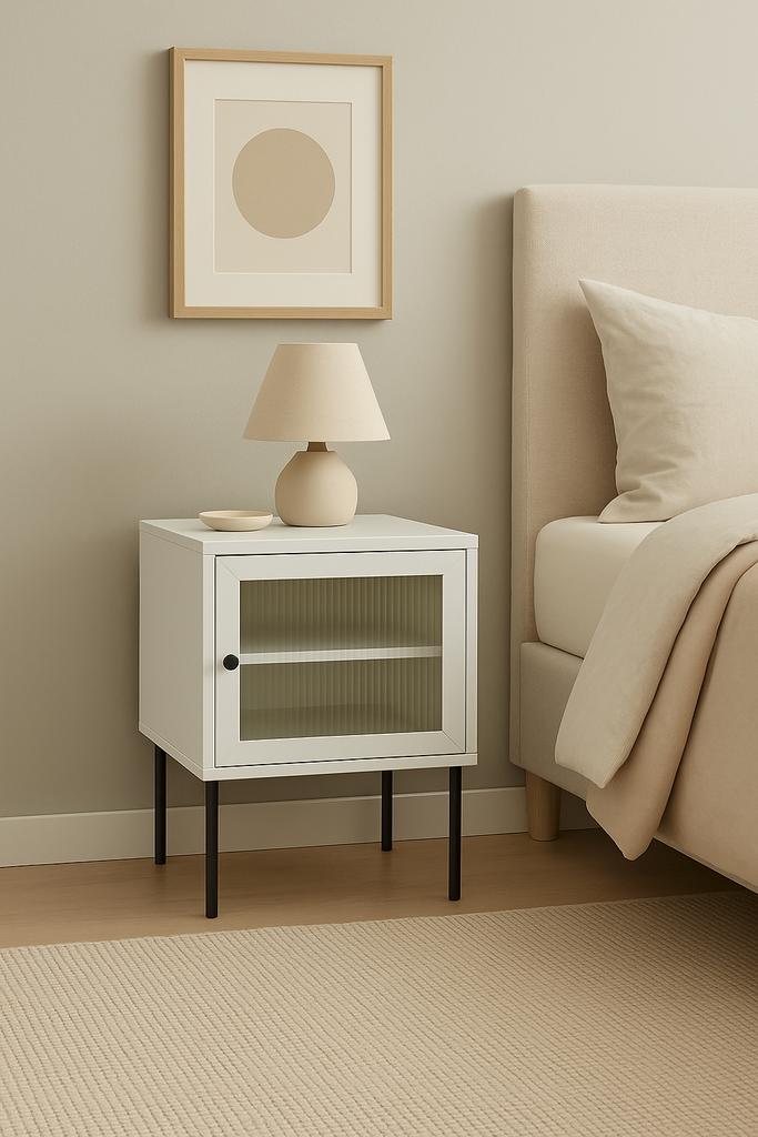 MESITA VITINIA BLANCA PUERTA CRISTAL