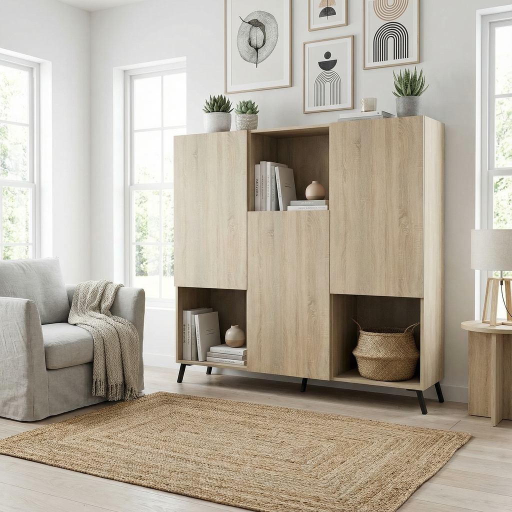 ESTANTERIA ALMA ROBLE ASERRADO PIEDRA