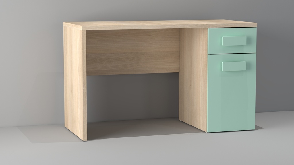 ESCRITORIO 120 CHASIS EN ACACIA Y PUERTAS EN VERDE PASTEL