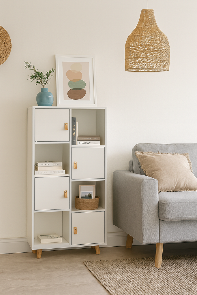 ESTANTERIA ANZIO BLANCA CON PUERTAS TIRADOR PU