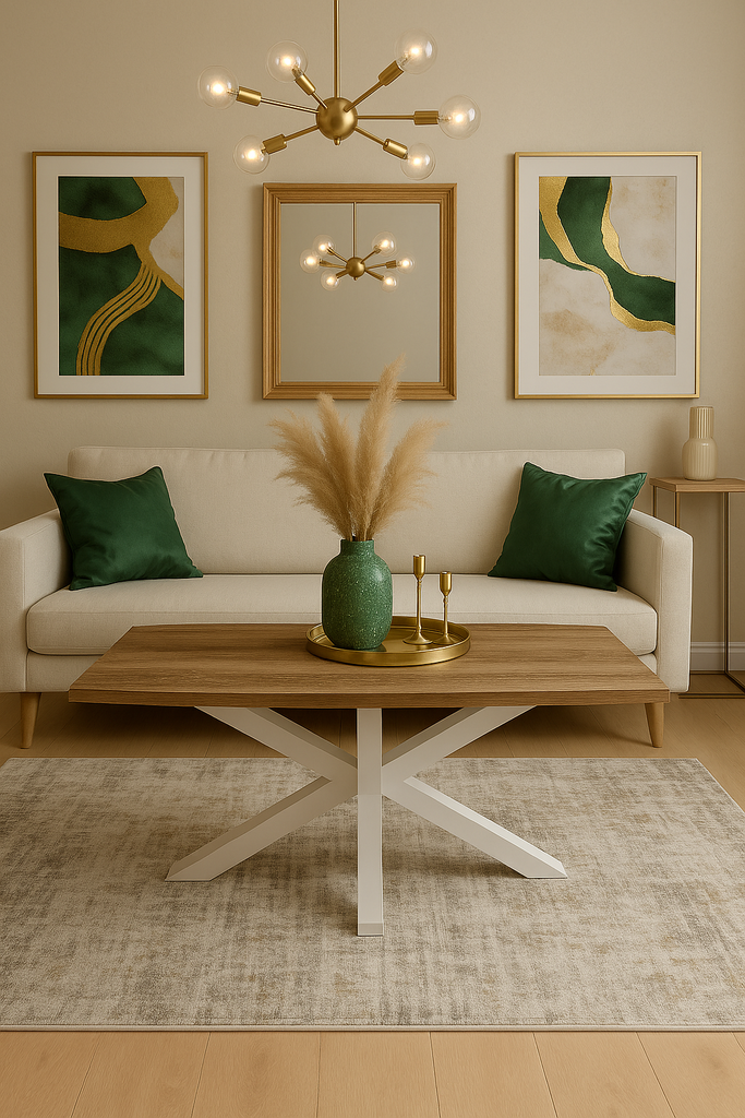 MESA CENTRO STACY RECTANGULAR TAPA ROBLE, PATAS BLANCAS