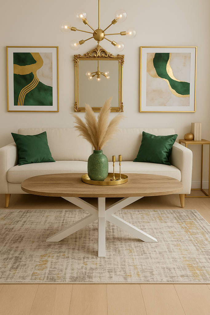 MESA CENTRO STACY OVAL TAPA ROBLE ASERRADO PATAS BLANCA