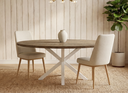 MESA STACY ROBLE ASERRADO OVAL BLANCO TAPA MELAMINA 1400x800x750mm