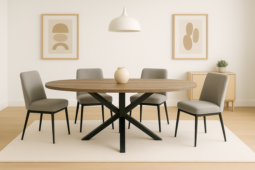 MESA STACY ROBLE OVAL NEGRA TAPA MELAMINA 1400x800x750mm