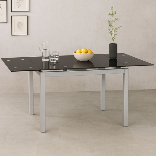 [H207-3N] MESA BISBE EXTENSIBLE NEGRA CHASIS GRIS