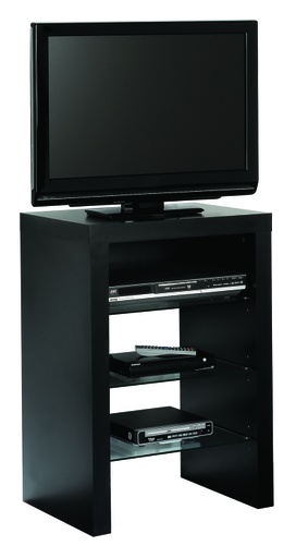 [M332-N] MESA TV/HIFI MAX.24" ATAMBORADA NEGRA C/3 ESTAN. CRISTAL 800x550x395mm