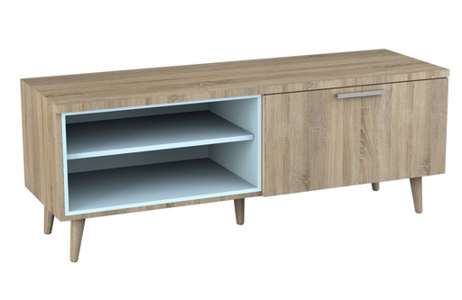 [H057-ASF] MESA TV NORDIC ESTANTES BLANCO ESTANTES AZUL