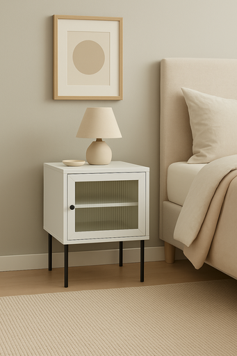 [HV561-B] MESITA VITINIA BLANCA PUERTA CRISTAL