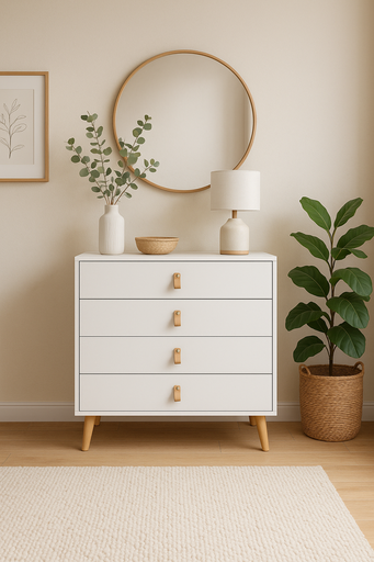 [H580-B] CÓMODA ANZIO BLANCA 4 CAJONES