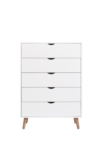 [H581-B] CÓMODA FIANO BLANCA 5 CAJONES