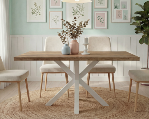 [HT297-TB] MESA STACY TAPA ROBLE ASERRADO RECTANGULAR BLANCO 1400x800x750mm