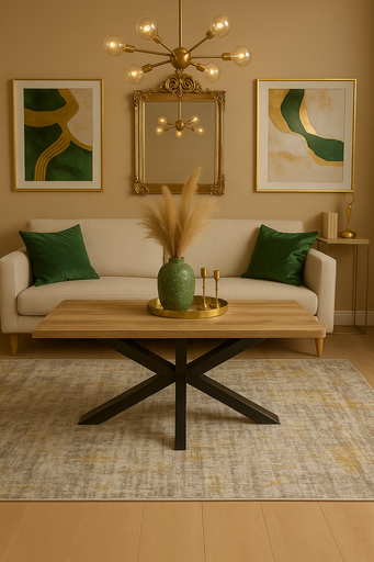 [HF321-N] MESA CENTRO STACY RECTANGULAR TAPA ROBLE PATAS NEGRAS