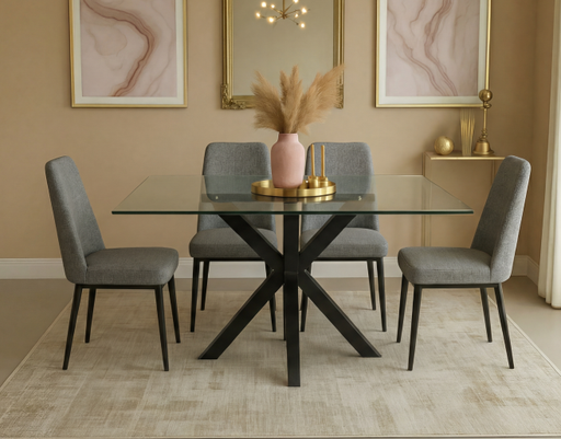 [HT297-2N] MESA STACY 2 NEGRA TAPA CRISTAL 1400x800x750mm