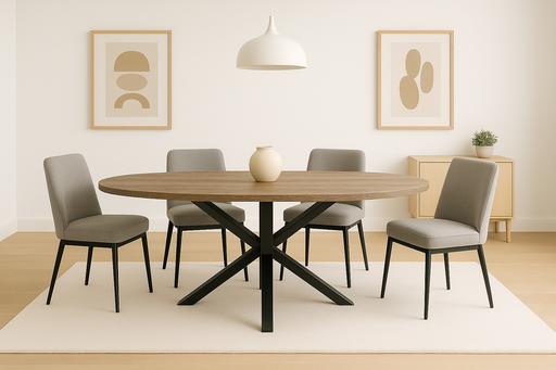 [HT297-TON] MESA STACY ROBLE OVAL NEGRA TAPA MELAMINA 1400x800x750mm